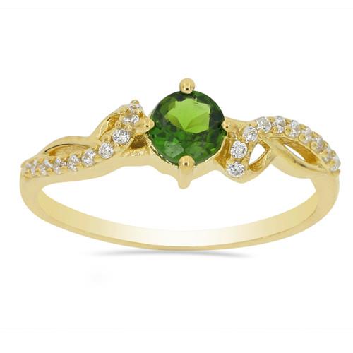 BUY 14K GOLD NATURAL CHROME DIOPSIDE GEMSTONE CLASSIC RING WITH WHITE DIAMOND